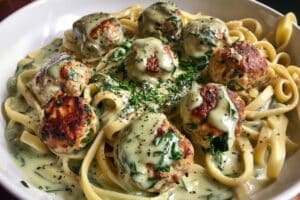 Chicken Ricotta Meatballs with Spinach Alfredo Sauce Recipe