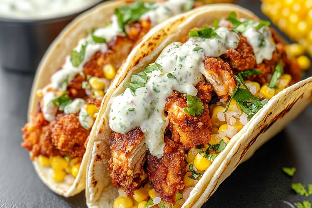 Fried Chicken Street Corn Taco with Jalapeno Lime Ranch Recipe