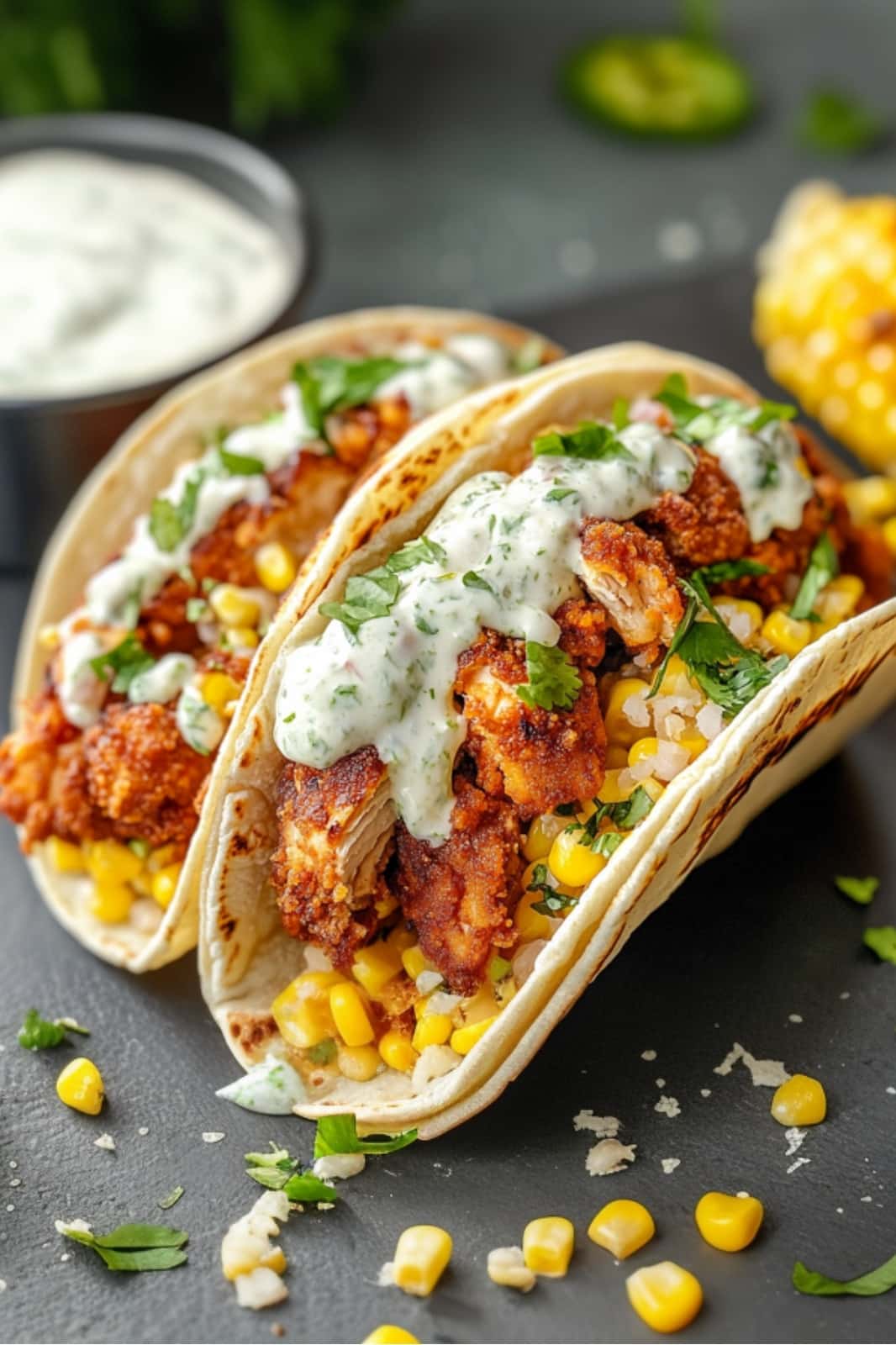 Fried Chicken Street Corn Taco with Jalapeno Lime Ranch Recipe