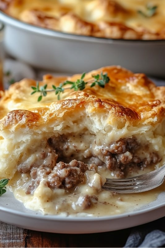 Sausage and Gravy Pie with Biscuit Crust Recipe