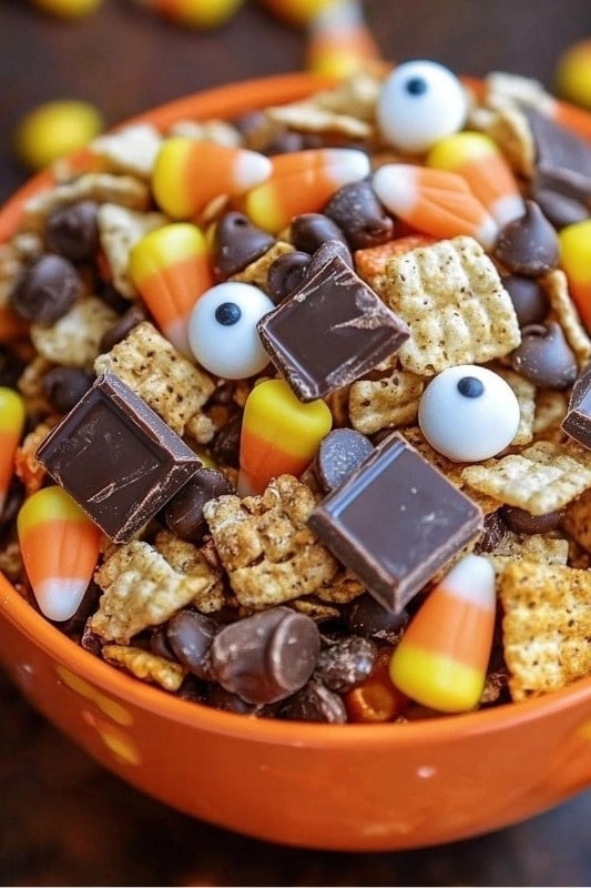 Fall is here, and my family always gets excited for this Fall/Halloween Buddy Mix! It's one of those snacks that’s perfect for cozy movie nights, Halloween parties, or just when you’re craving something sweet and crunchy. Every year, we try to mix in new candies or flavors, but the classic combo of Chex, chocolate, peanut butter, and candy corn is hard to beat!