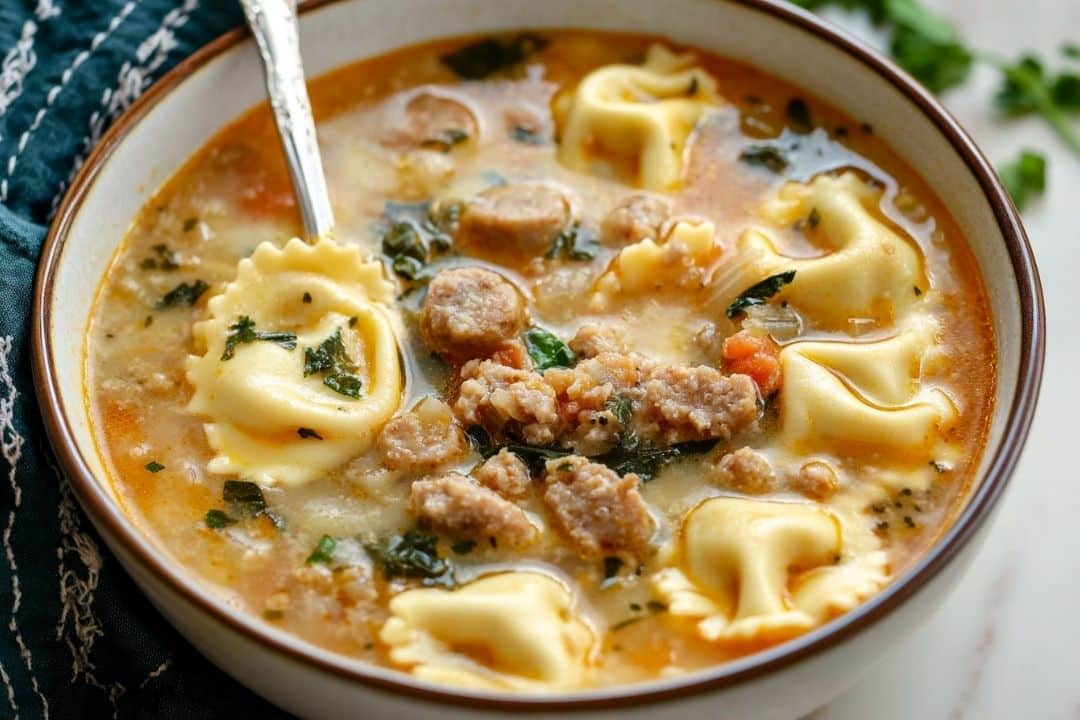 This Sausage Tortellini Soup is a flavorful, creamy, and comforting dish packed with Italian sausage, tender tortellini, and kale, perfect for a cozy meal.