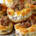 These savory Sausage and Cream Cheese Biscuit Bites are the perfect appetizer or party snack, combining flaky biscuits with a creamy sausage filling. They're easy to make and a guaranteed crowd-pleaser!