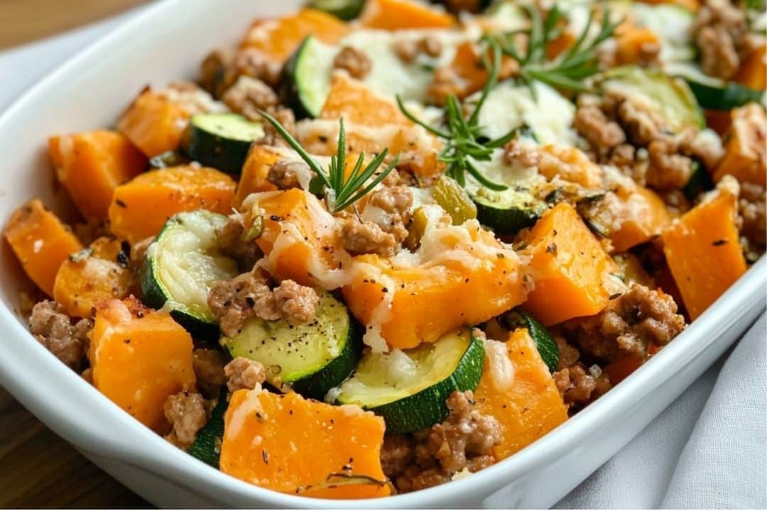 This Ground Turkey Sweet Potato Bake is a hearty and wholesome dish that combines savory ground turkey, tender sweet potatoes, and fresh zucchini, all topped with parmesan cheese for a flavorful, healthy meal. Perfect for weeknight dinners, it's nutritious, easy to prepare, and packed with flavor!