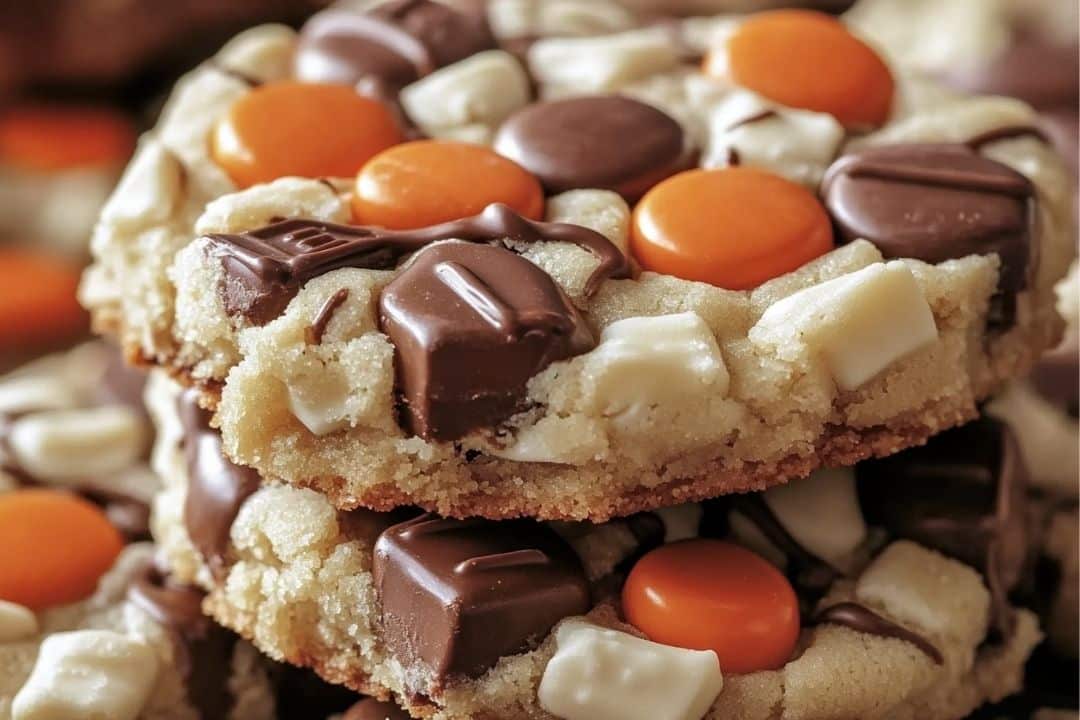 These indulgent cookies combine soft, chewy textures with creamy cheesecake flavors and the rich taste of Reese's candies. Each cookie is packed with Reese’s Pieces, Reese’s Peanut Butter Cups, white chocolate chips, and topped with a decadent chocolate drizzle.