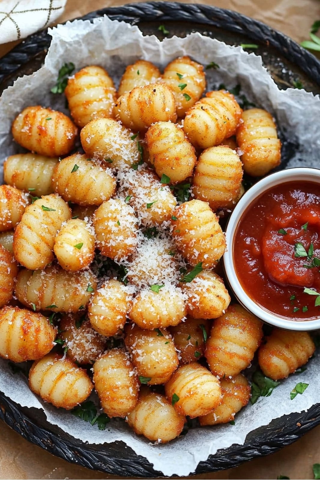 This Crispiest Air Fryer Gnocchi recipe makes perfectly golden gnocchi in just 15 minutes! Enjoy as a side, appetizer, or salad topping for a quick, deliciously crispy treat.