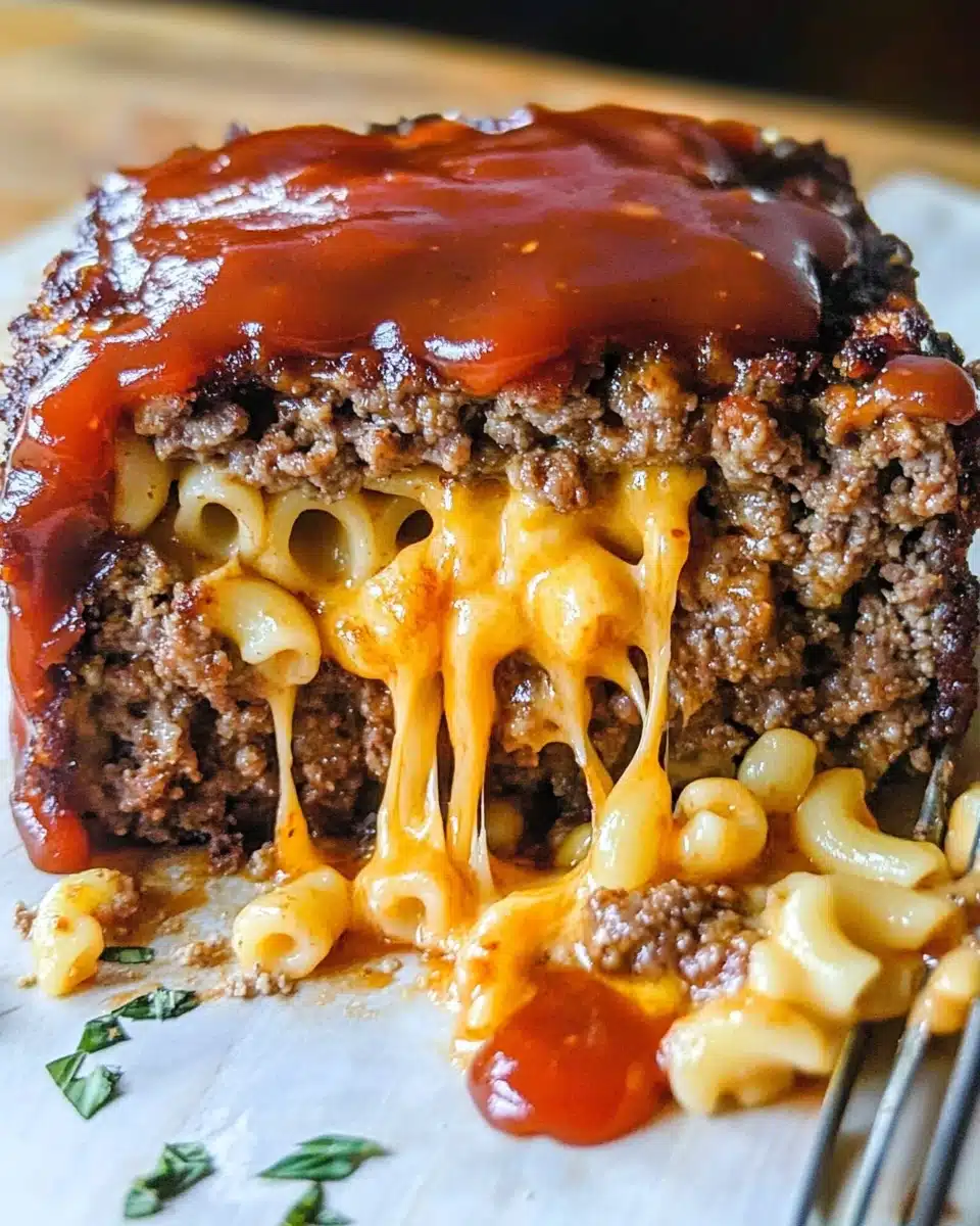 Mac & Cheese Stuffed Honey Barbecue Meatloaf Recipe - Recipe Image