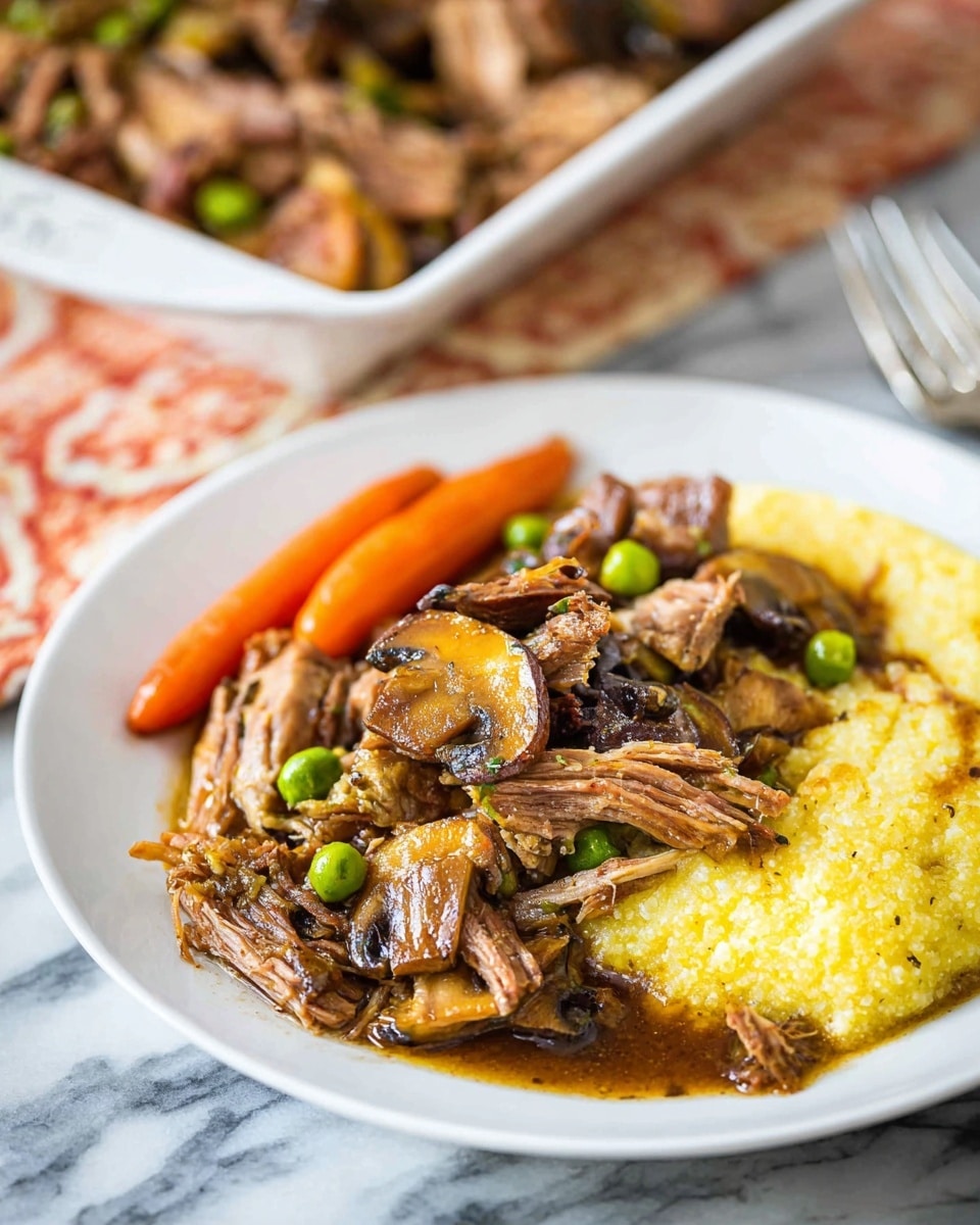 Slow Cooker or Instant Pot Pot Roast with Carrots, Mushrooms, and Peas Recipe