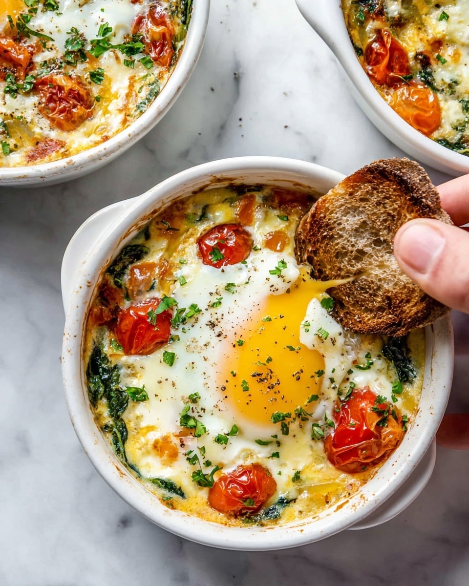 Baked Feta Eggs with Cherry Tomatoes and Spinach Recipe 4 Baked Feta Eggs with Cherry Tomatoes and Spinach Recipe