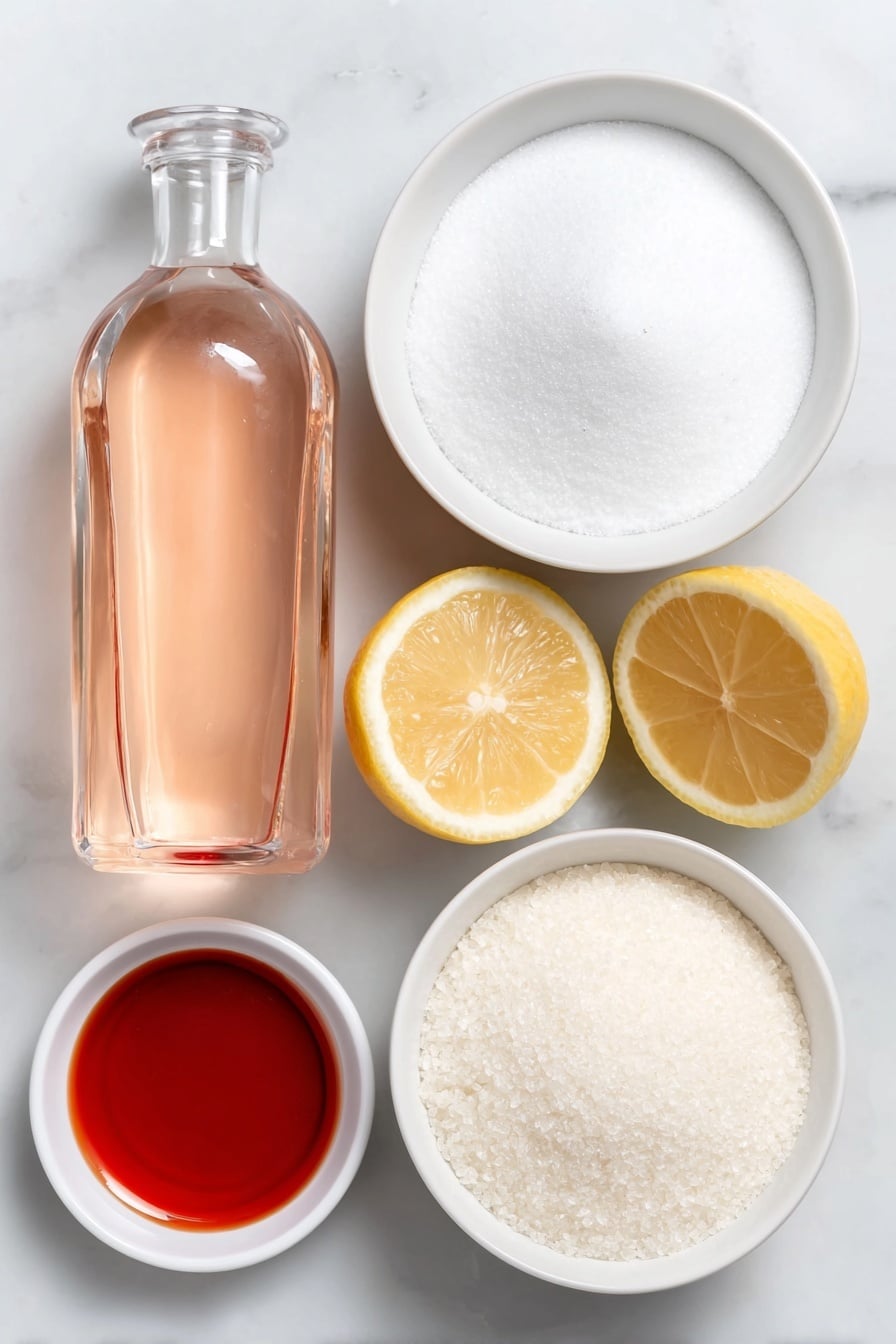 Flat lay of a small mound of fine white sugar, a fresh lemon cut in half showing bright yellow pulp, a few grains of white crystalline citric acid, a small white ceramic bowl filled with clear water, a delicate glass bottle of pale pink rosewater (removed for rules, so represented as a few drops of rosewater in a small white ceramic bowl), a small white ceramic bowl containing smooth white cornstarch powder, and a small white ceramic bowl with shimmering red liquid food coloring, all arranged neatly in perfect symmetry placed on a clean white marble surface, soft natural light, photo taken with an iPhone, professional food photography style, fresh ingredients, white ceramic bowls, no bottles, no duplicates, no utensils, no packaging --ar 2:3 --v 7 --p m7354615311229779997 - Turkish Delight, Authentic Turkish Delight, homemade Turkish delight, Turkish confectionery, traditional Turkish sweets