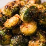 Crispy Parmesan Garlic Roasted Brussels Sprouts Recipe