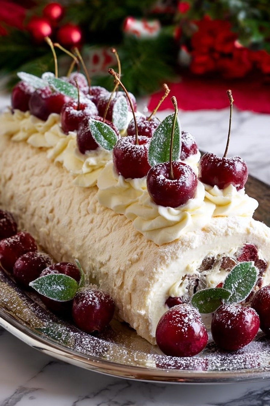 Cherry Mascarpone Pavlova Roll Recipe