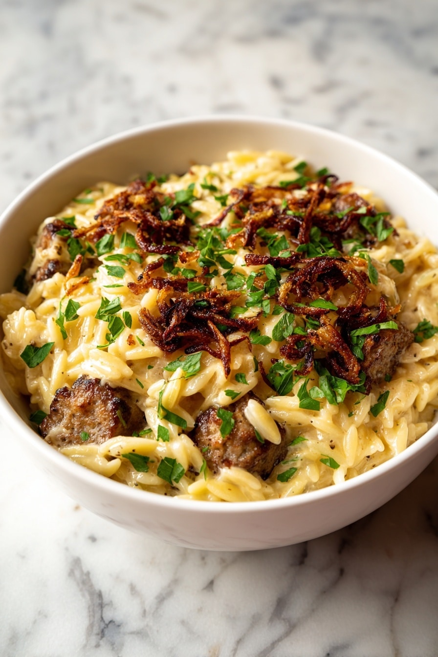 Creamy Chicken Sausage Broccoli Orzo Recipe - Serving