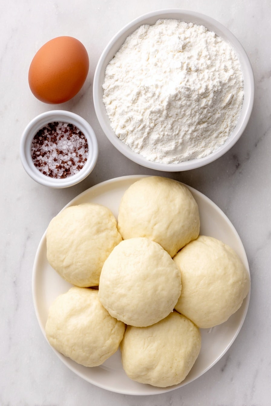 Quick Soft Pretzel Bites Recipe 7 Flat lay of one whole uncracked brown egg, a small white ceramic bowl filled with coarse salt crystals, a small white ceramic bowl containing baking soda powder, and several smooth balls of pale biscuit dough arranged symmetrically on a simple white ceramic plate, placed on a clean white marble surface, soft natural light, photo taken with an iPhone, professional food photography style, fresh ingredients, white ceramic bowls, no bottles, no duplicates, no utensils, no packaging --ar 2:3 --v 7 --p m7354615311229779997 - Quick Soft Pretzel Bites, soft pretzel bites recipe, easy pretzel bites, homemade pretzel snacks, cheesy pretzel bites