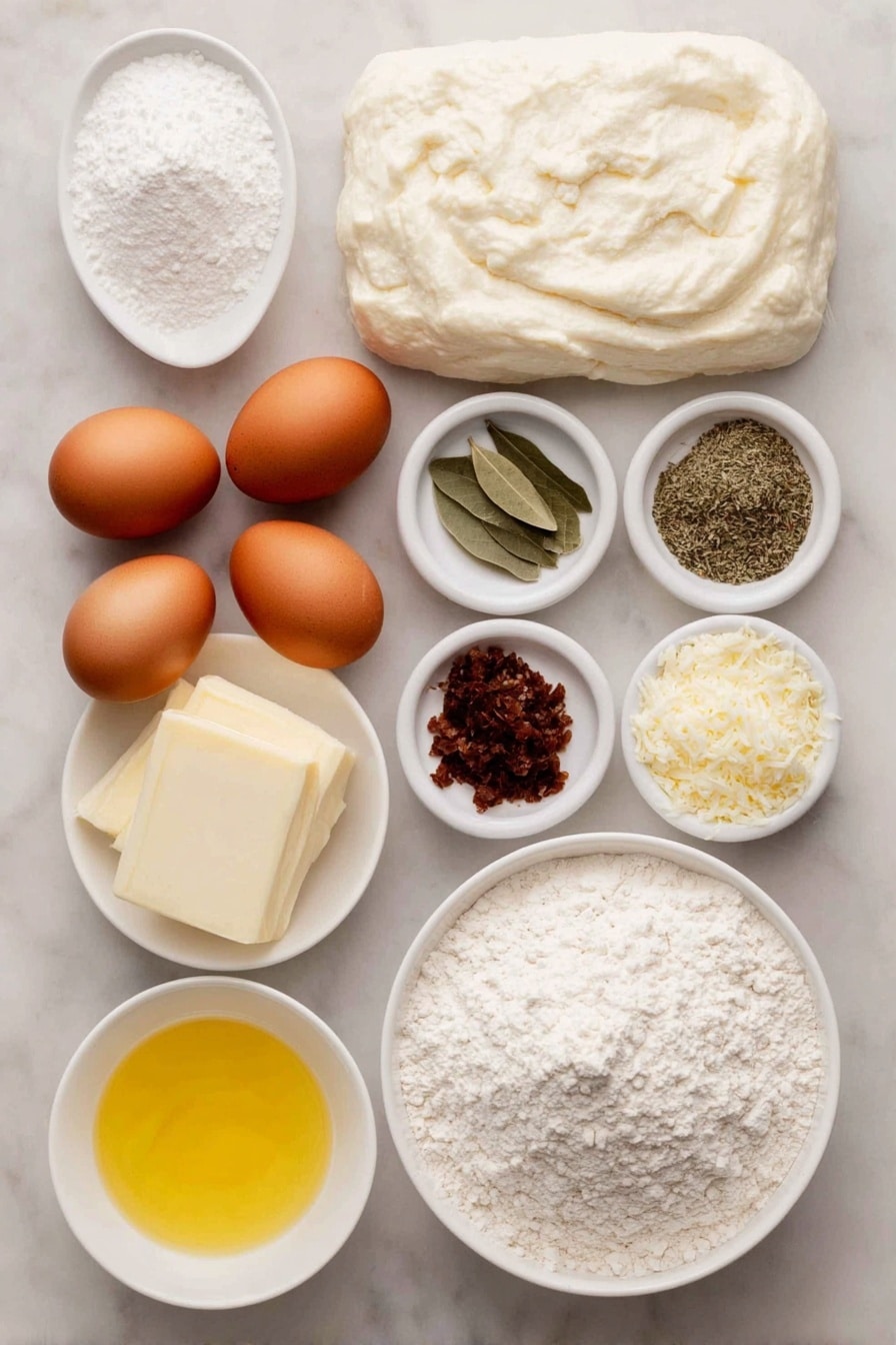 Copycat Pizza Hut Breadsticks Recipe 7 Flat lay of spoonfuls of white bread flour, a small mound of granulated sugar, a few sprigs of dried oregano, a dried basil leaf cluster, a small heap of dried onion flakes, a neat pile of garlic powder, three whole uncracked brown eggs, a small white bowl of warm water, a small white bowl of warm milk, a small white bowl filled with melted unsalted butter, a small white bowl of grated Parmesan cheese, and a small white bowl of dry active yeast, all arranged with perfect symmetry in a balanced composition on a clean white ceramic surface, placed on a clean white marble surface, soft natural light, photo taken with an iPhone, professional food photography style, fresh ingredients, white ceramic bowls, no bottles, no duplicates, no utensils, no packaging --ar 2:3 --v 7 --p m7354615311229779997 - Copycat Pizza Hut Breadsticks, homemade Pizza Hut breadsticks, how to make Pizza Hut breadsticks, best breadsticks recipes, cheesy garlic breadsticks