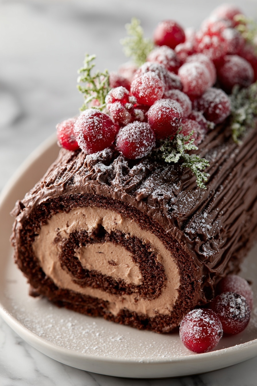 Decadent Yule Log Cake with Cranberries Recipe