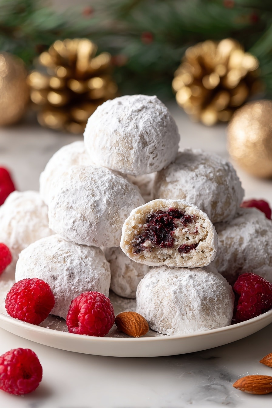 Raspberry Almond Snowball Cookies Recipe