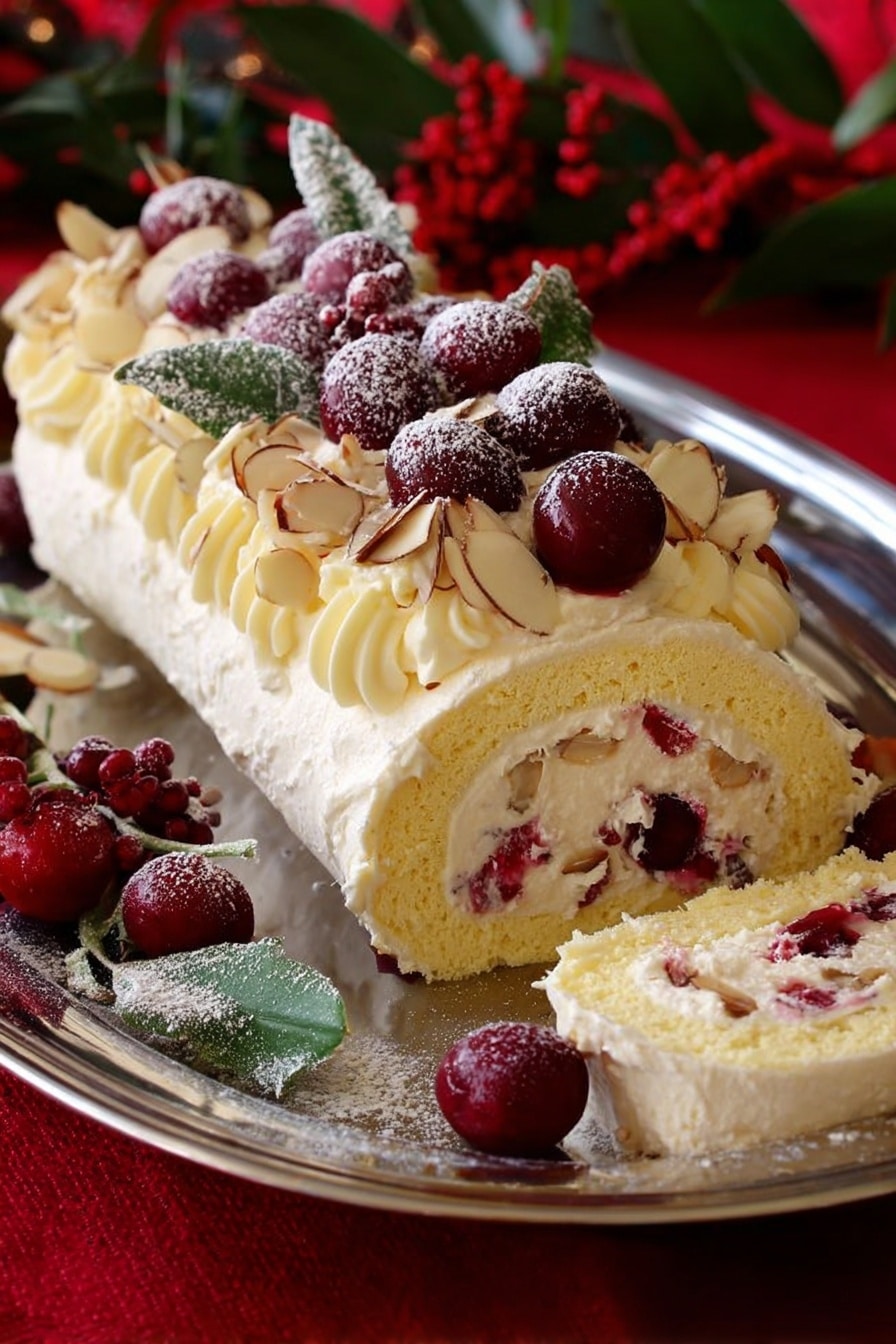 A slice of berry cheesecake sits on a white plate over a white marbled surface, showing three clear layers: a crumbly light brown base, a thick creamy off-white middle, and a shiny dark red berry topping with whole berries visible. A fork rests beside the slice, holding a small bite with creamy and berry layers. A green leafy garnish lies near the front edge of the plate. In the background, the rest of the cheesecake with the same three layers is on a white plate, with a woman's hand holding a serving utensil. A deep red cloth is draped beneath on the white marbled surface. Photo taken with an iphone --ar 2:3 --v 7 - Cherry Mascarpone Pavlova Roll, Pavlova Roll with Cherries, Easy Cherry Pavlova Dessert, Elegant Cherry Meringue Roll, Fresh Cherry Mascarpone Cake