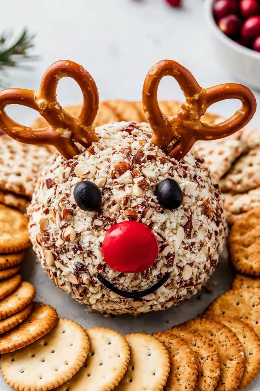 Reindeer Cheese Ball with Pretzels and Nuts Recipe