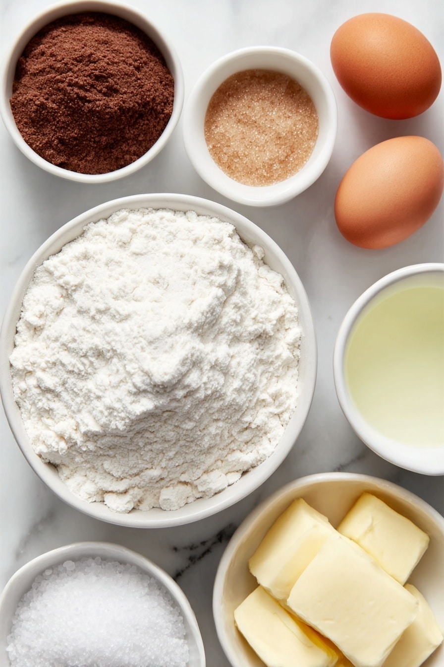 Flat lay of a small mound of all-purpose flour, a small white ceramic bowl of warm water, a few tablespoons of light brown sugar in a white bowl, a small white bowl with melted unsalted butter, one large whole brown egg with clean shell, a small white bowl containing coarse sea salt crystals, a small white bowl with baking soda powder, and a small heap of kosher salt crystals placed neatly, all arranged symmetrically around a simple white ceramic mixing bowl with active dry yeast granules scattered inside, placed on a clean white marble surface, soft natural light, photo taken with an iPhone, professional food photography style, fresh ingredients, white ceramic bowls, no bottles, no duplicates, no utensils, no packaging --ar 2:3 --v 7 --p m7354615311229779997 - Homemade Pretzel Rolls, pretzel rolls recipe, soft pretzel rolls, warm pretzel buns, easy pretzel bread