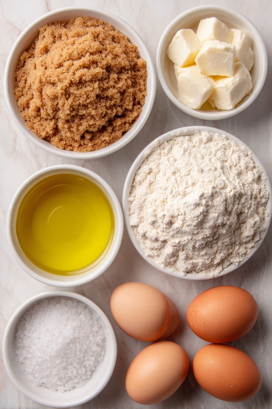 German Soft Pretzel Sticks Recipe 7 Flat lay of a small white ceramic bowl filled with light brown sugar, a small white ceramic bowl of warm clear water, a few plump, creamy whole eggs with uncracked shells, a small white ceramic bowl holding a golden vegetable oil, a neat pile of soft all-purpose flour, a small white ceramic bowl of coarse sea salt crystals, and a small white ceramic bowl containing white baking soda crystals, all arranged symmetrically on a clean white marble surface, soft natural light, photo taken with an iPhone, professional food photography style, fresh ingredients, white ceramic bowls, no bottles, no duplicates, no utensils, no packaging --ar 2:3 --v 7 --p m7354615311229779997 - German Soft Pretzel Sticks, soft pretzel sticks recipe, homemade pretzel sticks, salty pretzel snacks, easy pretzel recipes