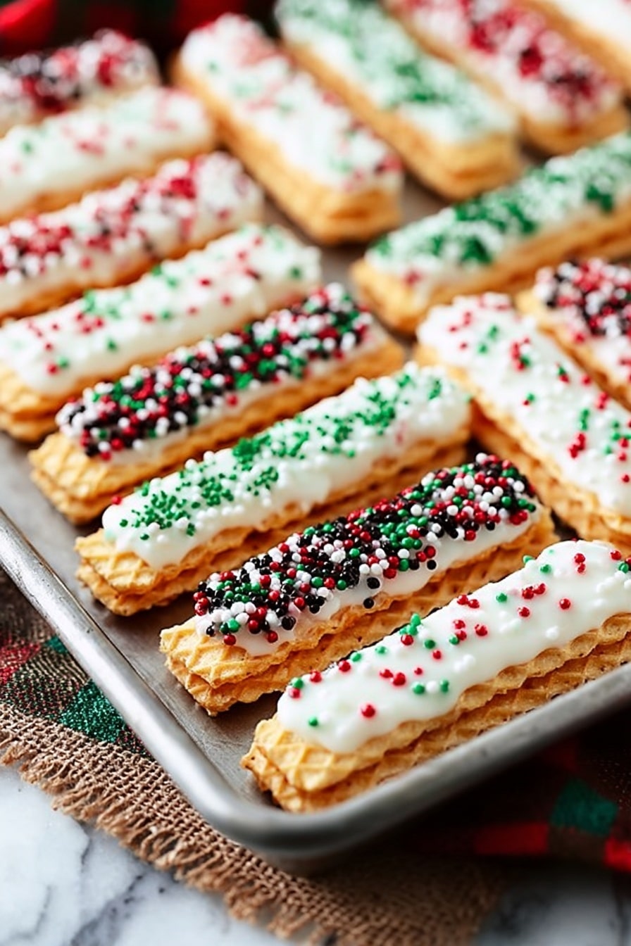 Christmas White Chocolate Dipped Sugar Wafers Recipe