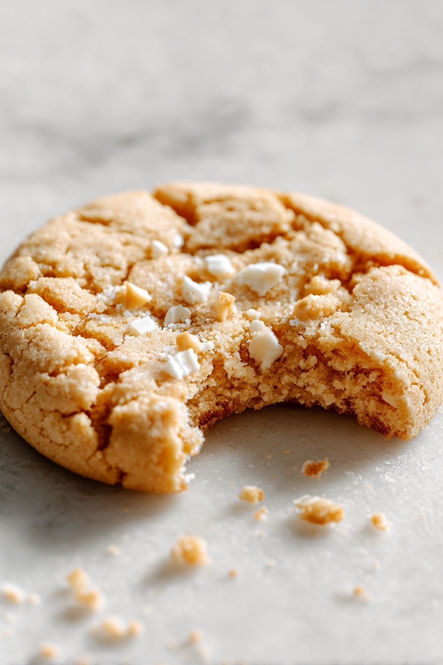 A close-up view of several round clusters made with light beige coating that looks smooth and creamy, covering chunky base pieces that create a bumpy texture. These clusters are piled on a round white plate with a natural wood pattern. The background is a soft white marbled surface, which makes the light beige coated clusters stand out clearly. photo taken with an iphone --ar 2:3 --v 7 - White Chocolate Peanut Butter Rice Krispies Cookies, peanut butter rice krispie cookies, white chocolate cookie recipe, no-bake cookie treats, easy homemade cookies