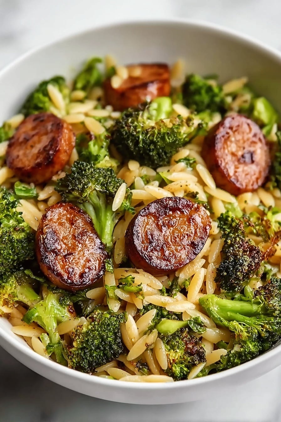Creamy Chicken Sausage Broccoli Orzo Recipe