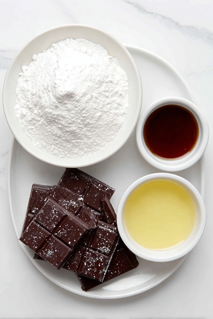 Flat lay of a small mound of pure white icing sugar, a small white ceramic bowl filled with fresh lemon juice, a tiny white bowl containing clear peppermint extract, a few squares of glossy dark chocolate, and delicate edible glitter sparkling softly, all perfectly arranged in balanced symmetry on a simple white ceramic plate and bowls, placed on a clean white marble surface, soft natural light, photo taken with an iPhone, professional food photography style, fresh ingredients, white ceramic bowls, no bottles, no duplicates, no utensils, no packaging --ar 2:3 --v 7 --p m7354615311229779997 - Peppermint Creams Snowy Candies Peppermint Mints Holiday Treats
