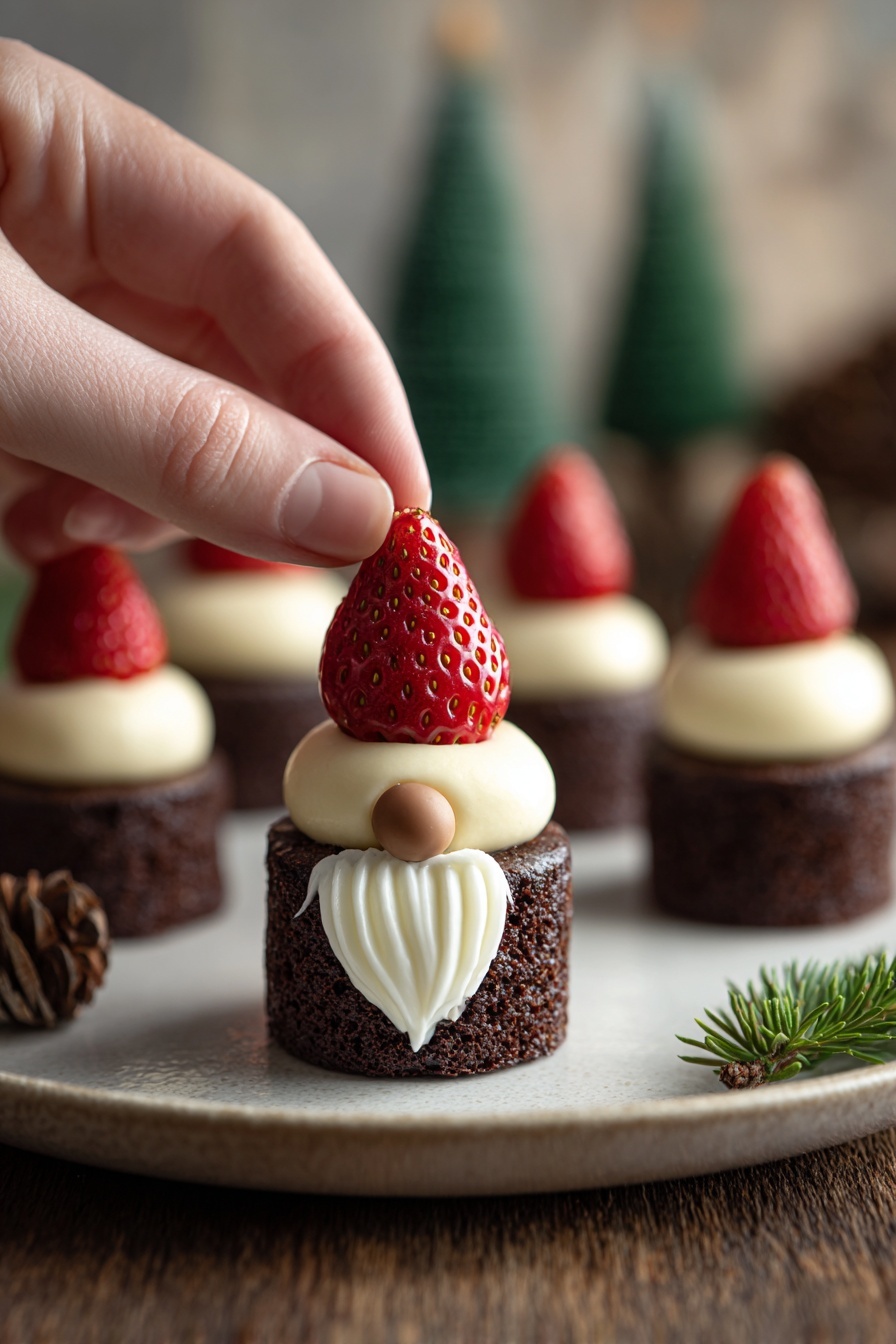 Chocolate Brownie Gnome Bites With Strawberries Recipe - Serving