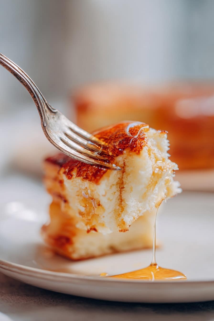 A stack of three thick, golden-brown pancakes sits in the center of a white plate on a white marbled surface. The pancakes are fluffy with smooth, lightly browned tops and soft edges. The top pancake is decorated with three plump, dark blue blueberries and a small green leaf. More blueberries are scattered around the plate. A silver fork with intricate cut-out designs leans against the stack on the right side. The background shows a blurry white cup and some scattered blueberries, creating a cozy breakfast scene. photo taken with an iphone --ar 2:3 --v 7 - Fluffy Pancakes, easy pancake recipe, homemade fluffy pancakes, soft pancake recipe, breakfast pancake ideas
