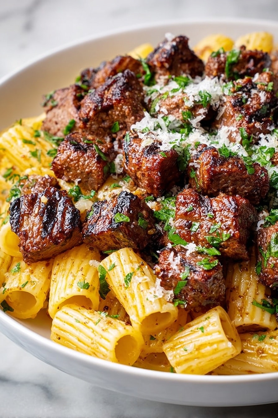 Cajun Steak Tips with Cheesy Rigatoni Recipe