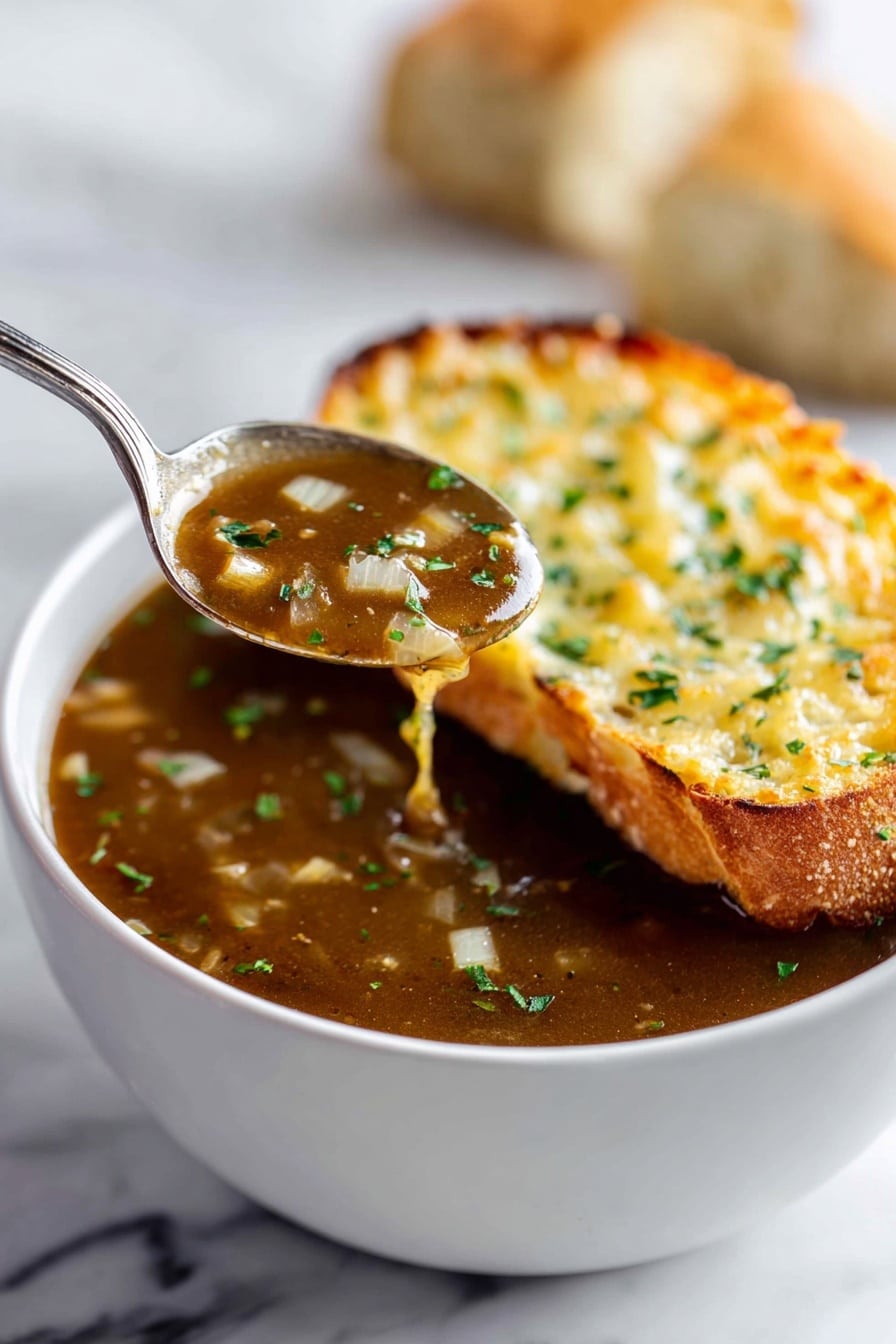Classic French Onion Soup with Baguette Cheese Recipe 8 Classic French Onion Soup with Baguette Cheese Recipe - Serving