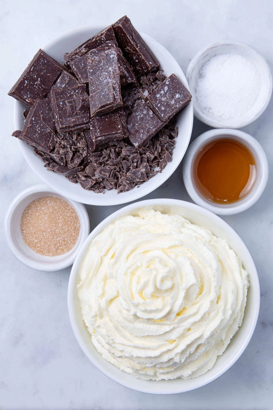 French Hot Chocolate Recipe 7 Flat lay of whole milk in a small white ceramic bowl, finely chopped dark bittersweet chocolate chunks, a small white bowl of light brown sugar, a small white bowl of pure vanilla extract, a big pinch of coarse sea salt arranged neatly on white ceramic plate, and a small swirl of fresh homemade whipped cream on a white ceramic dish, all arranged in perfect symmetry and balanced proportions, placed on a clean white marble surface, soft natural light, photo taken with an iPhone, professional food photography style, fresh ingredients, white ceramic bowls, no bottles, no duplicates, no utensils, no packaging --ar 2:3 --v 7 --p m7354615311229779997 - French Hot Chocolate, decadent hot chocolate, velvety hot chocolate, rich chocolate drink, French hot chocolate recipe
