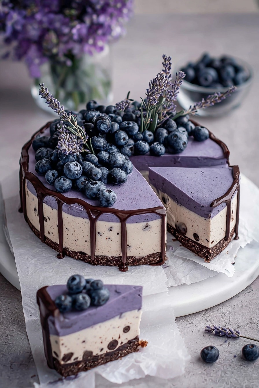 Maqui Berry Cheesecake with Chocolate Drizzle Recipe