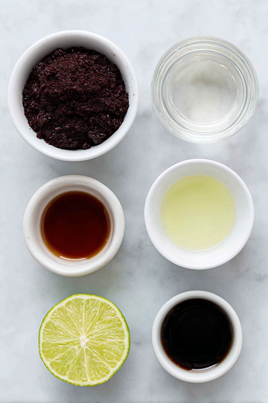 Purple Hooter Jello Shots Recipe 7 Flat lay of a small white ceramic bowl of deep purple grape gelatin powder, a small white ceramic bowl of boiling water with steam rising, a small white ceramic bowl filled with clear vodka, a small white ceramic bowl containing dark red raspberry liqueur, a small white ceramic bowl with fresh lime juice showing a pale green liquid, and a fresh whole lime sliced in half with bright green flesh, placed on a clean white marble surface, soft natural light, photo taken with an iPhone, professional food photography style, fresh ingredients, white ceramic bowls, no bottles, no duplicates, no utensils, no packaging --ar 2:3 --v 7 --p m7354615311229779997 - Purple Hooter Jello Shots, purple hooter jello shots, layered jello shots with alcohol, party shot recipes, festive alcohol jello shots