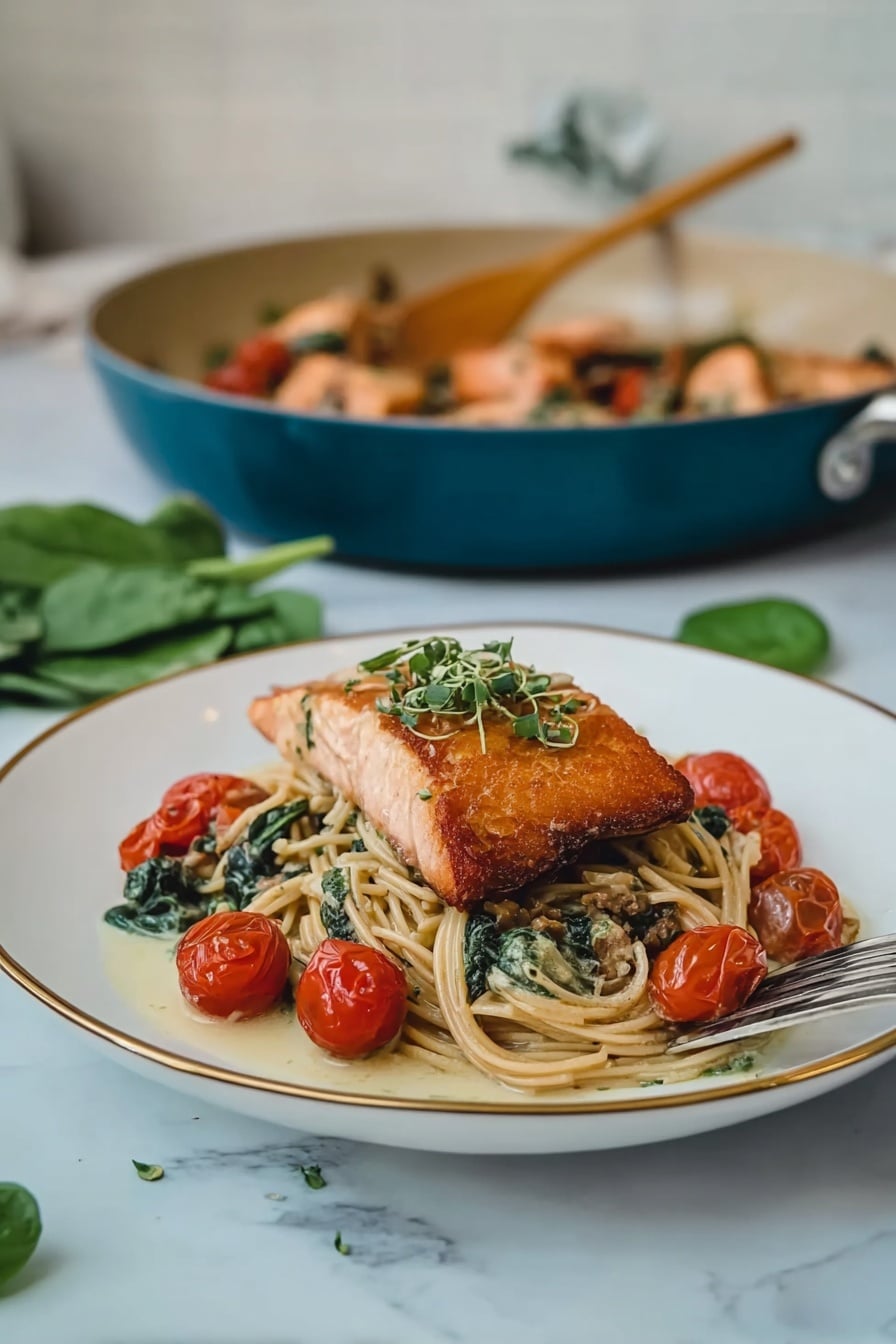 Healthy Tuscan Salmon Pasta Recipe